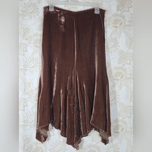 Anthropologie Odille Brown Floral Beaded Crushed Velvet Asymmetrical Skirt 4 NWD